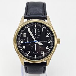 Geoffrey Beene Men's Watch 42MM Black Dial Black Leather Bands New Battery